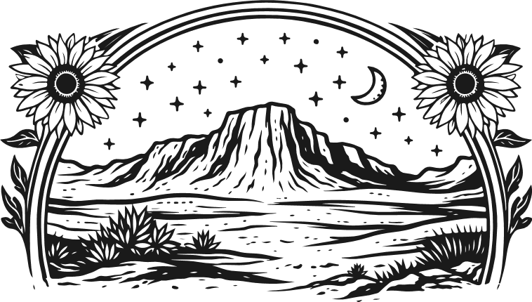 Desert mountain landscape in floral frame Free SVG File for Members – Decorative wall art