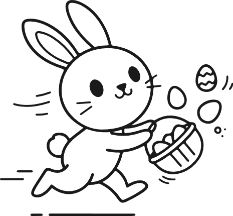 Running Cartoon Rabbit Holding Basket of Eggs Free SVG File – Easter bunny clipart
