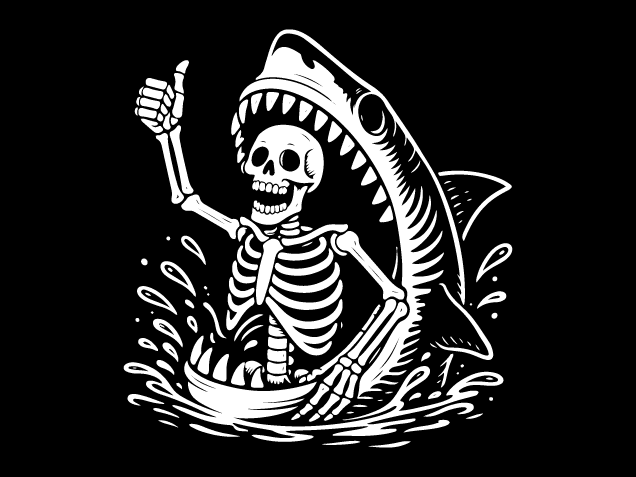 Skeleton Thumbs Up Inside Shark mouth Free SVG File – spooky clipart