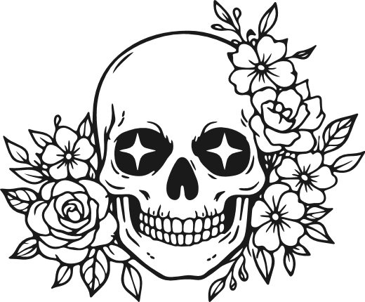 Skull with Flowers Free SVG File – Spooky floral skull clipart image