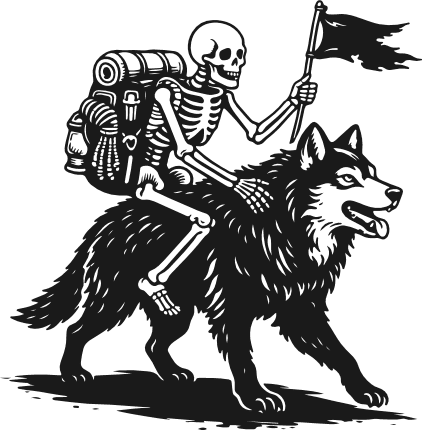 Skeleton Wearing a Backpack, Riding Wolf Free SVG File – Skeleton Adventurer clipart