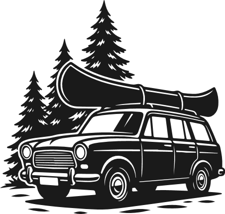 Vintage station wagon with a canoe on the roof Free SVG File for Members – camping clipart