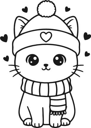 Cute Cozy Cat wearing a hat and scarf Free SVG File – Winter Cat clipart