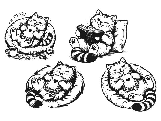Cute Cozy Reading Cat Lying on Cushion Free SVG File Bundle for Members – cat clipart