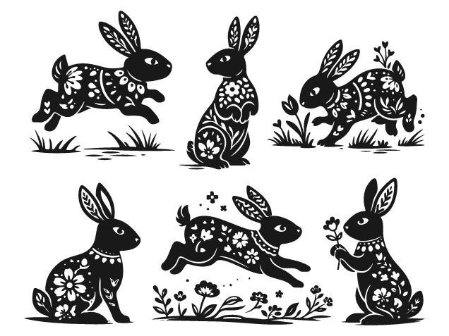 Cute Floral Bunny silhouette Free SVG File Bundle for Members – jumping easter bunny clipart