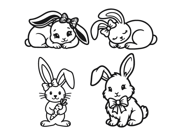 Cute Cartoon Bunny with bow Free SVG File Bundle for Members – Easter Bunny clipart