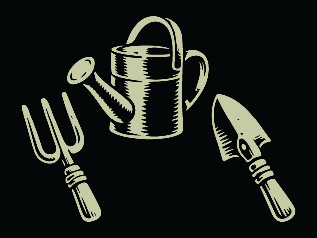 Watering can, fork and shovel Free SVG File Bundle for Members – Gardening Tools Clipart