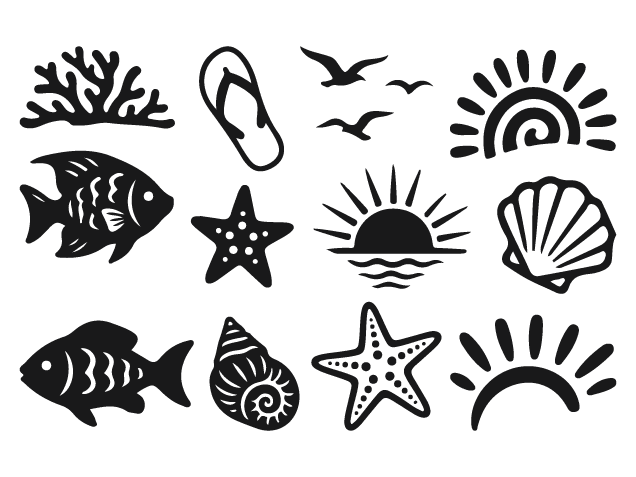Starfish, Seashell, Flip Flop & Sunrise Free SVG File Bundle for Members – Beach Icons clipart