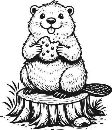 Beaver Eating Cookie, Sitting on Tree Stump Free SVG File – woodland animal clipart