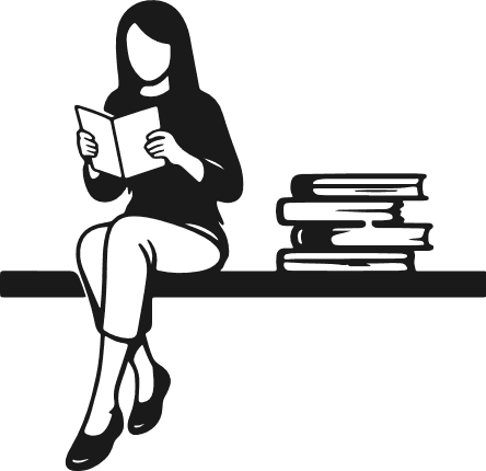 Girl reading a book, beside a stack of books Free SVG File for Members – reading clipart