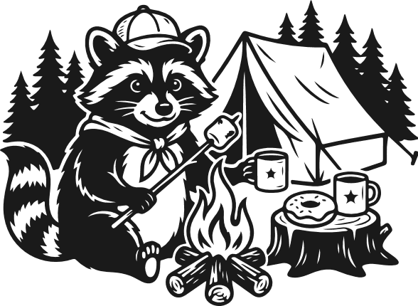 Camper Raccoon Roasting Marshmallow Free SVG File for Members – Camping Clipart