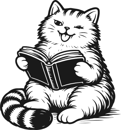 Cute Cat Reading a Book Free SVG File – books lover kitten clipart