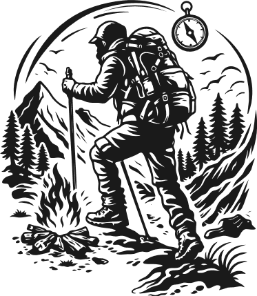 A hiker with a backpack, on mountains Free SVG File for Members – Adventure Hiking clipart