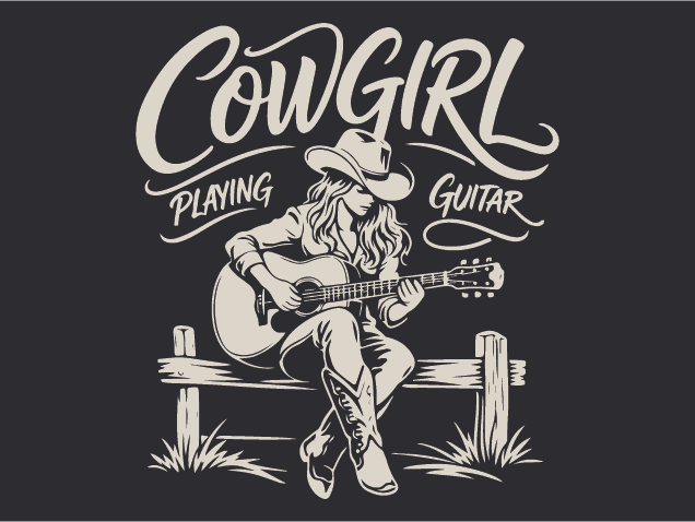 Cowgirl Playing Guitar SVG design for tshirt - Free SVG File for Members