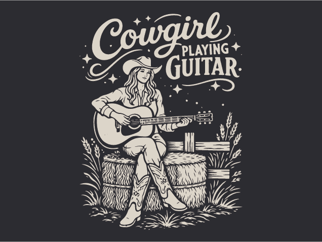 Cowgirl Playing Guitar Free SVG File for Members – western tshirt design