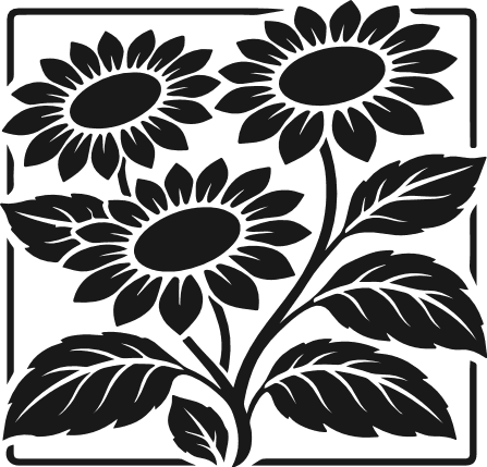 Sunflowers silhouette in a frame Free SVG File – floral clipart