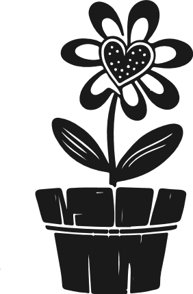 Cute Heart Flower in Pot silhouette Free SVG File – floral clipart image