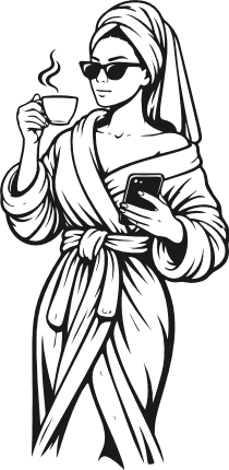 Relaxing Spa Girl Holding Coffee and Phone Free SVG File – Self Caring Woman clipart