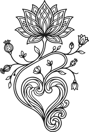 Lotus Flower Heart Vine Free SVG File – Floral Heart clipart