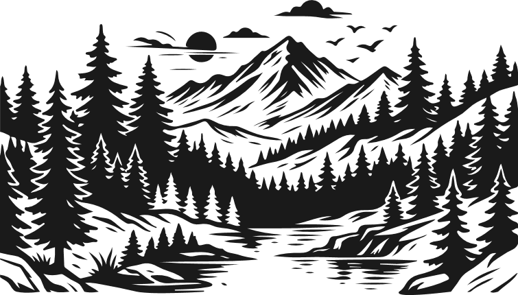 Mountain landscape with pine trees Free SVG File for Members – nature wall art