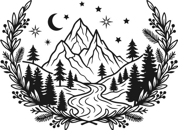 Mountain landscape with pine trees frame Free SVG File for Members – nature wall art