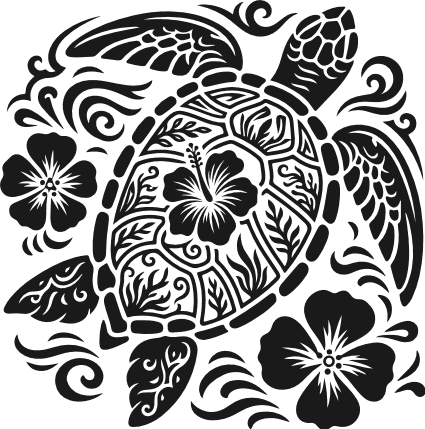 Hawaiian Turtle with Hibiscus Flowers Free SVG File for Members – Sea Turtle clipart