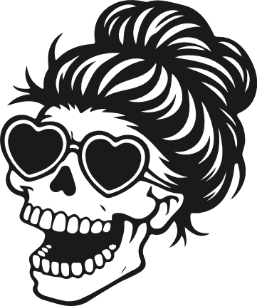Messy Bun Skull wearing heart sunglasses Free SVG File for Members – skull clipart