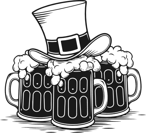 Foamy Beer Mugs with hat silhouette Free SVG File – St. Patrick's beer clipart