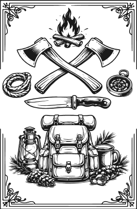 Vintage Camping Tools, Axes, Backpack Free SVG File for Members – Camping clipart