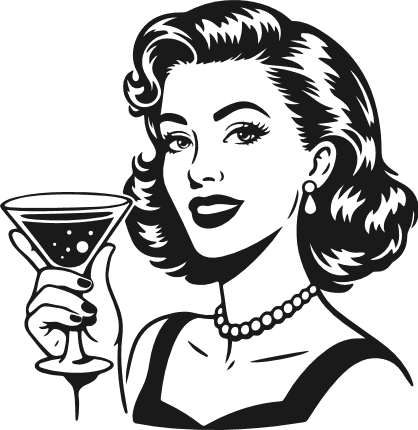 Vintage Woman Holding Martini Glass Free SVG File for Members – Pin-Up Lady clipart