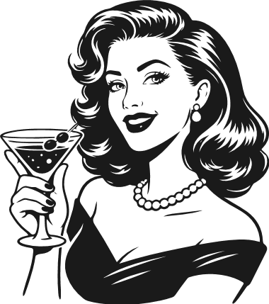 Retro Woman Holding Cocktail Glass Free SVG File for Members – Pin-Up Lady clipart