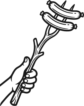 Hand holding stick with roasted sausages Free SVG File for Members – camp food clipart