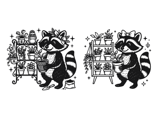 Girl Raccoon Holding Potted Plant Free SVG File for Members – Gardening clipart