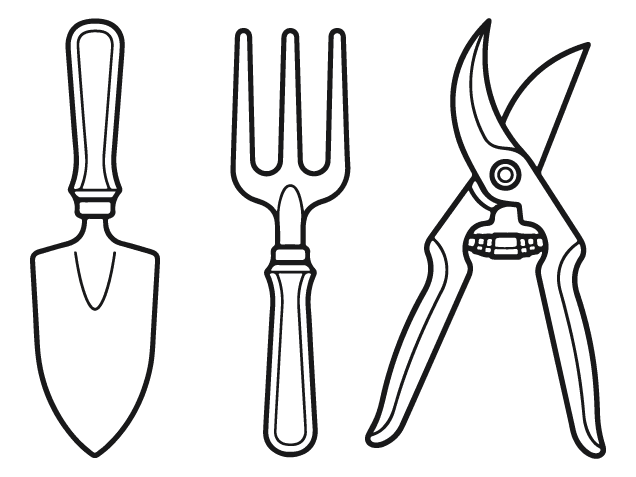 Shovel, garden fork, pruning shears Free SVG File for Members – Gardening Tools clipart