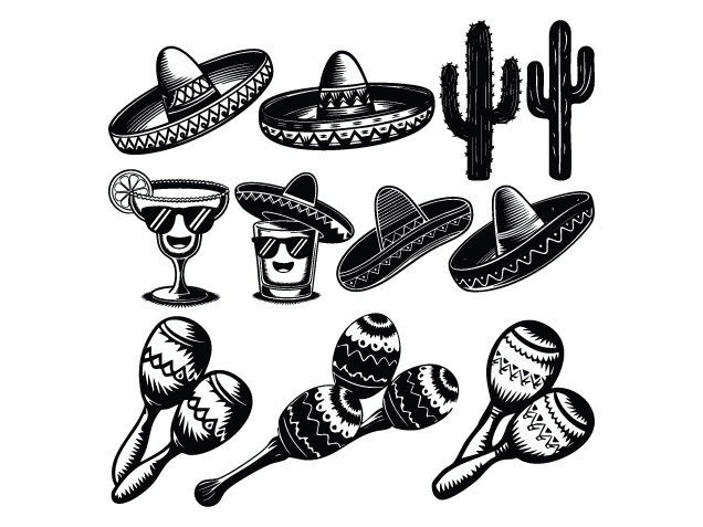 Mexican Hat, Maracas, Margarita, Cactus Free SVG File Bundle for Members – Cinco de Mayo, clipart