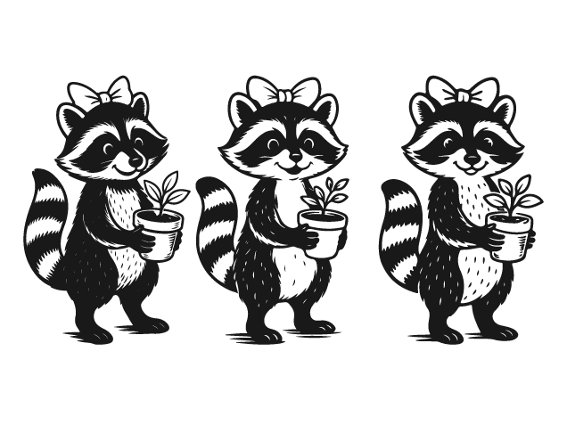 Girl Raccoon Holding Potted Plant Free SVG File Bundle for Members – gardening clipart