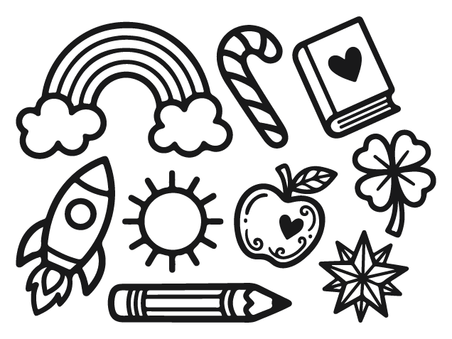 Pencil, apple, rainbow, book, sun Free SVG File Bundle for Members – school icons clipart