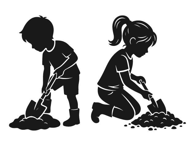Kids Digging Soil in Garden silhouette Free SVG File for Members – planting clipart
