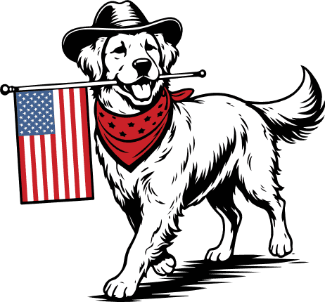 Cowboy hat dog holding an American flag Free SVG File for Members – 4th of July Dog clipart