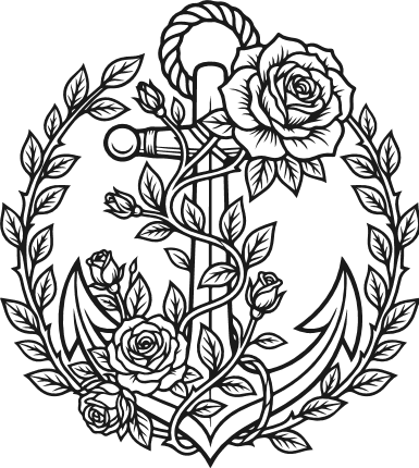 Anchor With Roses and floral frame Free SVG File – cruising, anchor clipart