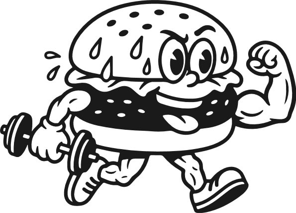 Cartoon character burger lifting barbell Free SVG File – Burger Mascot clipart