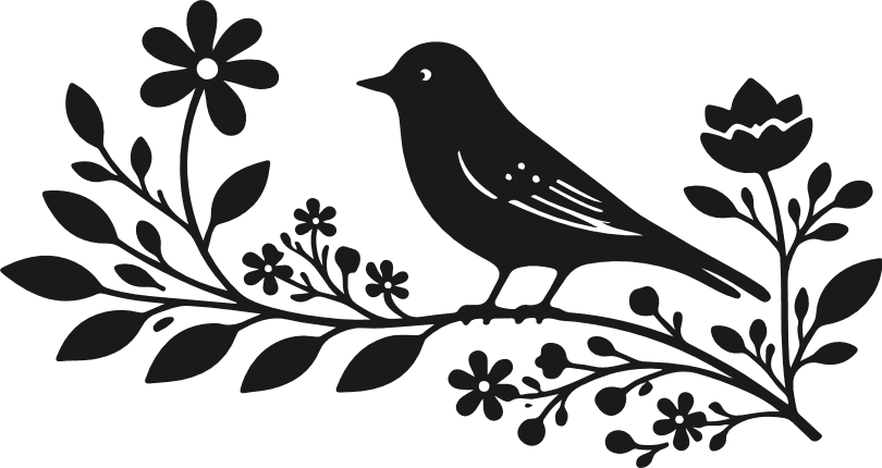 Bird Sitting on a floral branch silhouette Free SVG File for Members – Bird clipart