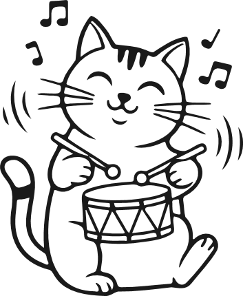 Cute Cartoon Cat Playing Drum Free SVG File – Musical Kitty clipart image