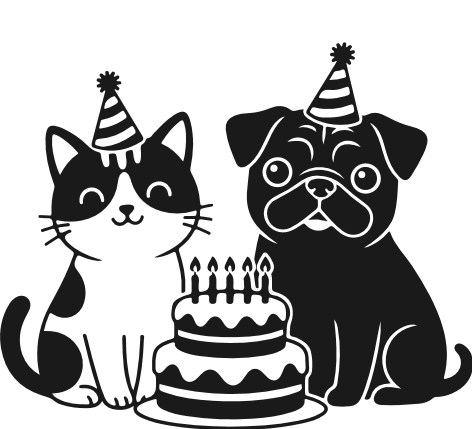 Cat and Dog with Birthday party hat and cake Free SVG File – pet birthday clipart