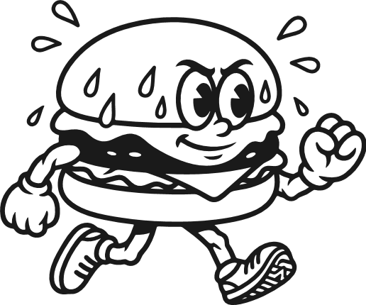 Funny Cartoon Burger Mascot Sweaty running Free SVG File for Members – burger clipart