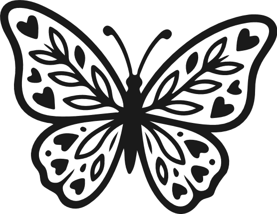 Decorative Butterfly with Leaf and Heart pattern Free SVG File – butterfly clipart