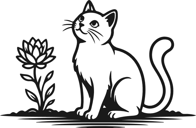 Cute cat sitting beside a lotus flower Free SVG File – cat clipart