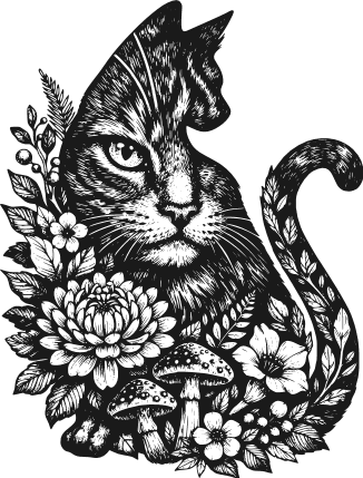 Floral Cottagecore Cat Free SVG File for Members – Chinoiserie Cat clipart