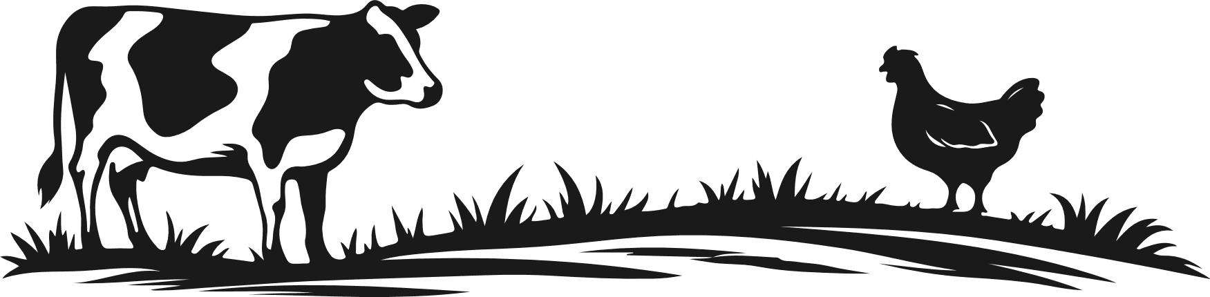 Cow and Chicken Silhouette on Grass Free SVG File for Members – farm animals clipart