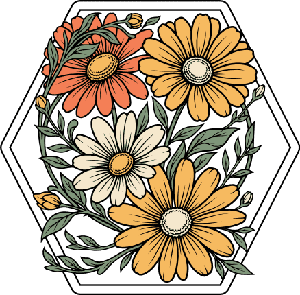 Vintage Daisy Flowers Hexagon Frame Free SVG File for Members – floral frame clipart